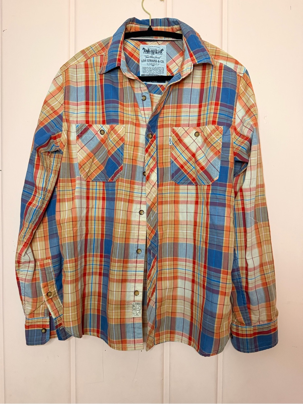 Levi's Men's Blue & Orange Plaid Button-Up Shirt SzS